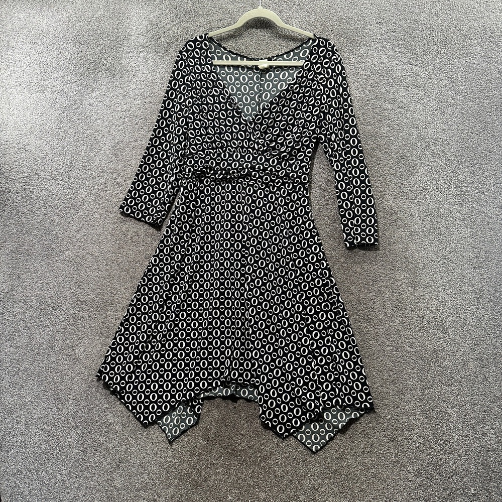 VTG Y2k Studio‎ 1940 Babydoll Midi Dress Women Large Black Geometric Asymmetric